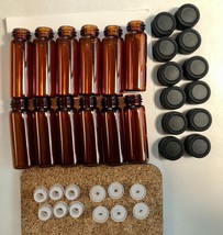 1 Dram Glass Vials with black screw caps and silicone reducers, New, 72pc. - $39.59