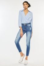 Kancan Medium Blue Distressed Raw Hem High Waist Jeans - £39.05 GBP