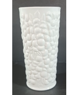 WHITE MILK GLASS VASE Pebble Leaf Fruit Pattern Wedding Decor Farmhouse ... - $23.74