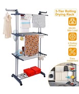 3 Tier Clothes Drying Rack Laundry Organizer Folding Rolling Dryer Hange... - £63.19 GBP