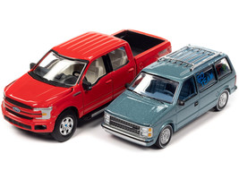 2018 Ford F-150 Pickup Truck Red 1984 Dodge Caravan Minivan Blue Metallic World&#39; - £22.55 GBP