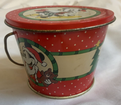 Vintage Minnie &amp; Mickey Mouse Christmas Tin Pail Small 2 1/4&quot; Tall - £5.21 GBP