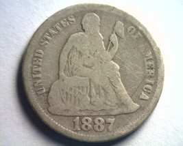 1887 SEATED LIBERTY DIME VERY GOOD+ VG+ NICE ORIGINAL COIN BOBS COINS FA... - £15.18 GBP