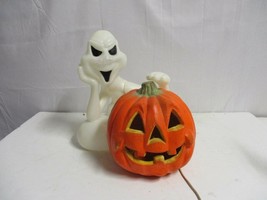 Vintage Lighted Halloween Pumpkin Ghost Zauder&#39;s Blow Mold 14&#39;&#39; rare - £35.52 GBP