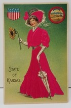 Kansas State Girl Patriotic Silk State Seal Postcard C2 - £23.58 GBP