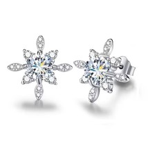 2 ctw DEW Brilliant Moissanite 14K White Gold Over Snowflake Stud Earrings - $54.90