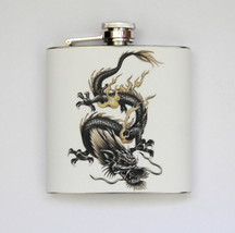 HIP FLASK Stainless Steel DRAGON on fire chinese style 6oz 170 ml with S... - £14.78 GBP