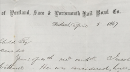 Antique 1867 Portland Saco &amp; Portsmouth Railroad Letterhead 7.75x9.75 - £17.92 GBP