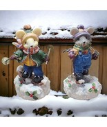 2 Snowboarding Skiing Mouse Figurines Scarf Hat Metal Poles Mice Vintage - $11.66