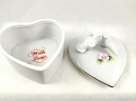 Vintage Shafford Dove Lovebird Heart Shape Lidded Trinket Box &quot;With Love&quot; Inside - £15.72 GBP