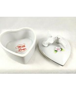 Vintage Shafford Dove Lovebird Heart Shape Lidded Trinket Box &quot;With Love... - £15.43 GBP