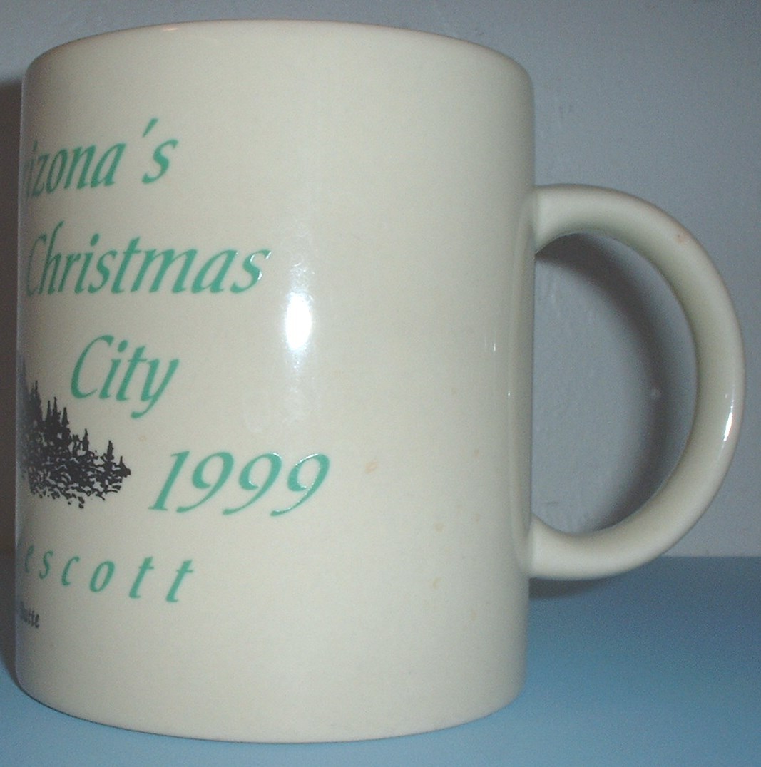 ceramic coffee mug: Prescott Arizona Christmas Mug 1999 - $15.00