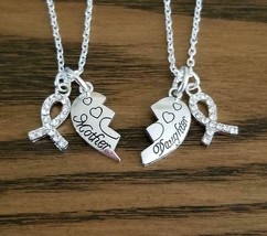 2pc Mom &amp; Daughter Cancer Necklace Set, Mom Cancer, Childhood Cancer - £21.84 GBP