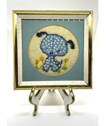 Jiffy Puppy Dog Finished Needlepoint in White Wood Frame &amp; Gold Trim 197... - £23.45 GBP