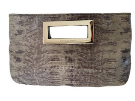 Michael Kors leather clutch handbag silvertone hdware textured animal print gray - £98.92 GBP