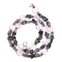 Natural Black Rutile Amethyst Rose Quartz Gemstone Beads Necklace 17&quot; UB-4020 - £8.56 GBP