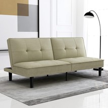 Iululu Futon Sofa Bed In Sage Grey, A Contemporary Convertible Armless Sleeper - £346.10 GBP