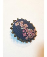 Tiny Flowers Brooch Oval Medallion Brooch Metal and Polyclay Handmade Art - $42.96 CAD