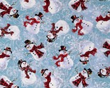 Cotton Christmas Snow Snowmen  Blue Fabric Print by Yard D407.39 - £11.75 GBP