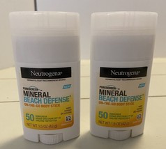 2 Neutrogena Beach Defense Mineral Face Sunscreen on the go Stick 1.5 oz Each - £10.66 GBP