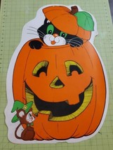 Vintage Large Black Cat Pumpkin Mouse Halloween Decoration Plastics 31&#39;&#39; - $37.06