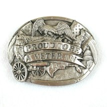 Vintage 1983 Proud To Be A Veteran Belt Buckle Bergamot Silver tone Metal USA - £15.70 GBP