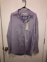 NWT Perry Ellis Portfolio Button Front Dress Mens SZ 15.5 34/35 Purple D... - £6.99 GBP