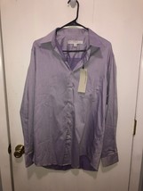 NWT Perry Ellis Portfolio Button Front Dress Mens SZ 15.5 34/35 Purple D... - £7.10 GBP