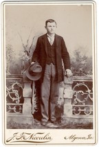 Cabinet Card Photo of Young Man holding his Old Hat 4.25&quot;x6.5&quot; - Algona, Iowa - £9.39 GBP