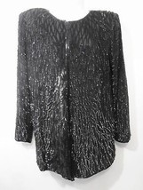 Laurence Kazar S Black Silk Sequins Bugle Beads Formal Evening Jacket Vintage - £46.07 GBP