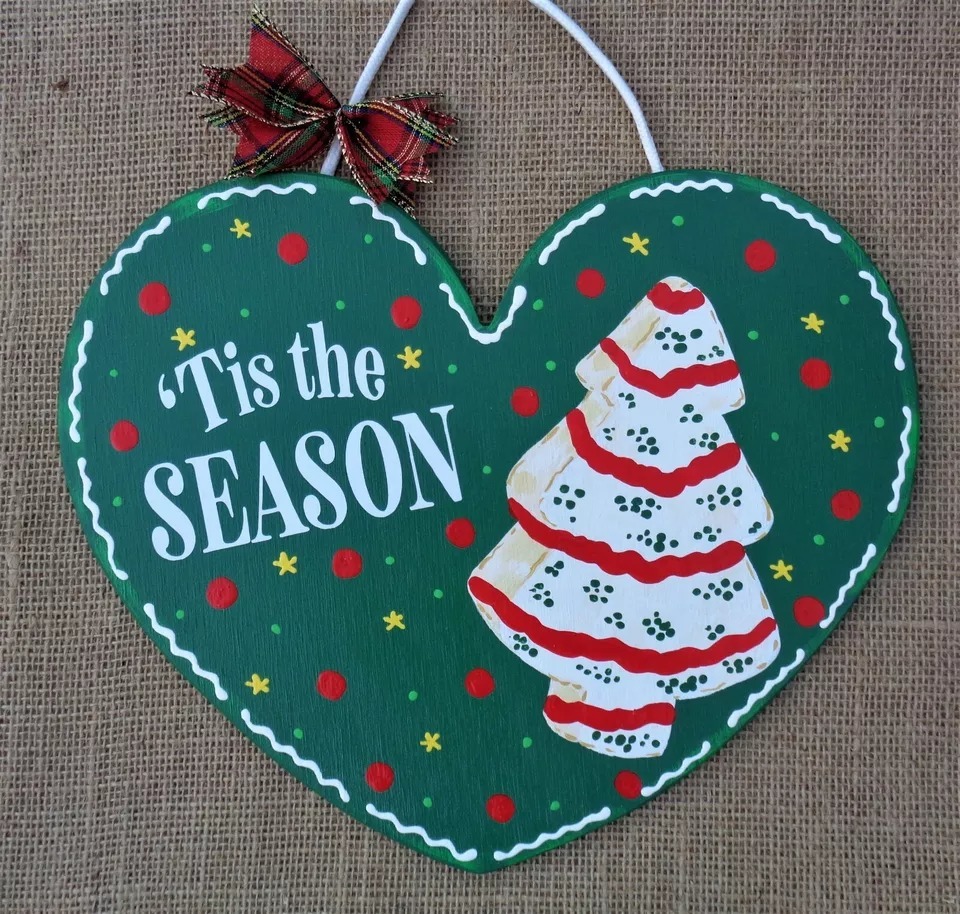 Tis The Season Christmas Tree Cake Winter Sign Door Plaque Seasonal - $29.98
