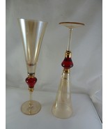 Pier 1 Amber Luster Red Jewel Champagne Flute Glass 11.5&quot; Set of 2 14KGo... - $58.05 CAD
