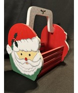 Hand-Painted Wooden Santa Christmas Crate Basket Vintage Decor 8”x7” - $19.95 CAD