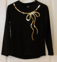 Members Mark Long Slv Crewneck Black T-shirt Gold Sequins Girls Sz  L 10... - $213.61 MXN