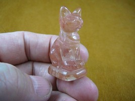 (Y-CAT-SIS-555) little EGYPTIAN SPHINX CAT PINK STRAWBERRY carving figurine - $14.01
