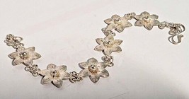 Silver Flower Chain Bracelet Vintage Handmade Item Fits Small Wrists 7&quot; Long - £19.61 GBP