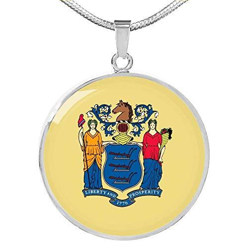 Express Your Love Gifts New Jersey State Flag Necklace Engraved Stainless Steel