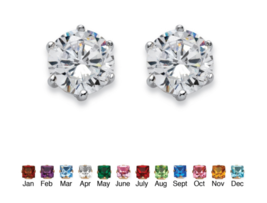 Simulated Birthstone Stud Earrings April Cz Sterling Silver - £79.92 GBP