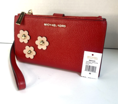 New Michael Kors Phone Wallet Phone Jet Set Double Zip Red Leather Wrist... - £77.08 GBP