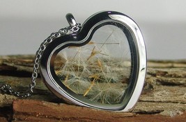 dandelion necklace,wish necklace,heart locket necklace,dandelion jewelry - £15.09 GBP