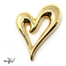 Vintage Signed Monet 2.5&quot; Gold Metal Puff Heart Pin Brooch -  Gift Bag - Hey Viv - £15.81 GBP