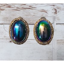 Vintage Clip On Earrings - Multi Colored Oval - Some Scuffs - $14.99