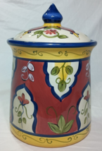 Pier 1 Vallarta Hand Painted Canister Cookie Jar  With Lid About 9 1/2&quot; ... - £21.57 GBP