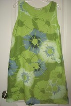 VASNA Made In Italy Woven Linen Dress M Lime/Sage Green Splash Floral - £22.26 GBP