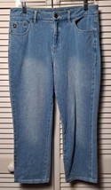 BELLE BY KIM GRAVEL Size 8 STRETCH BLUE JEANS  Faded TAPERED LEG Zip -up... - $12.99