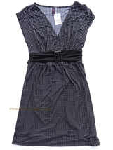 New Womens Wrapper Black White Polka Dot Medium Dress Belt stretch summe... - $15.00