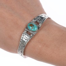 6.25&quot; 30&#39;s-40&#39;s Navajo Stamped silver bracelet with turquoise - £217.68 GBP