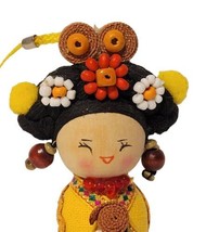 Rare Small Chinese Asian 3.5&quot; T Wood Doll Gorgeous Costume Ornament Vint... - £19.60 GBP