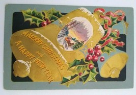 Vintage Merry Christmas Postcard Bell Series 1 Original Embossed 1908 New Years - $19.00
