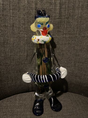 Glass Clown Figurine Accordion Statue 11&quot; MCM Italian Mid Century Modern... - £59.57 GBP